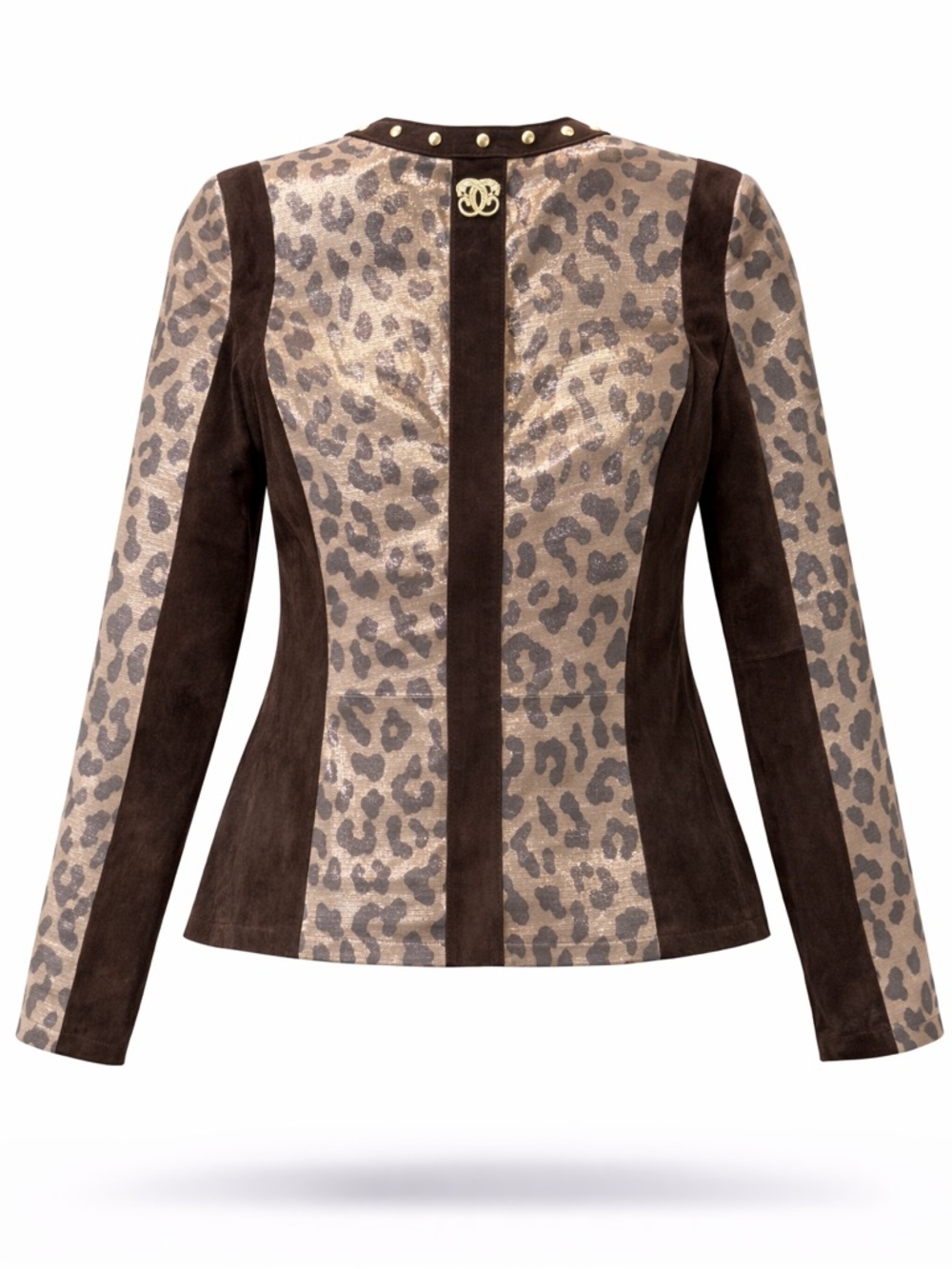 Animal Leopard Print Leather Suede Jacket Studded Military Style Zip Front M - Picture 10 of 17